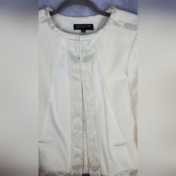 Jones New York  White silver Ted baker style Women's blazer Size 10 - Picture 9 of 15